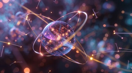 Detailed visualization of electrons transitioning between different atomic energy levels