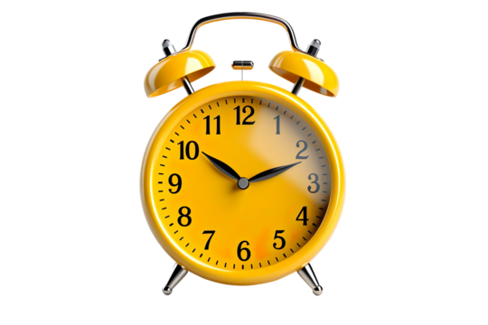 Alarm clock yellow color isolated on transparent background