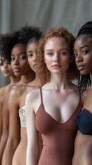 Fototapeta premium Diverse models in elegant swimwear showcase confidence and style, AI