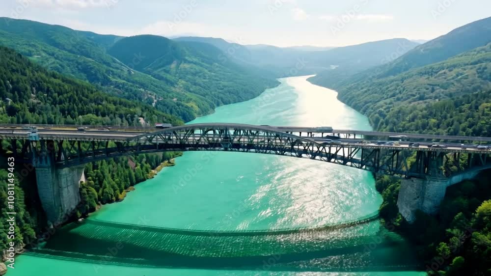 Poster aerial view of a bridge crossing a river generative ai