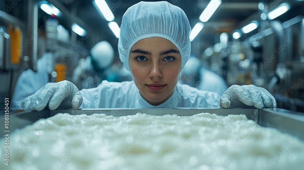 Poster industrial worker operating machine in bright environment generative ai