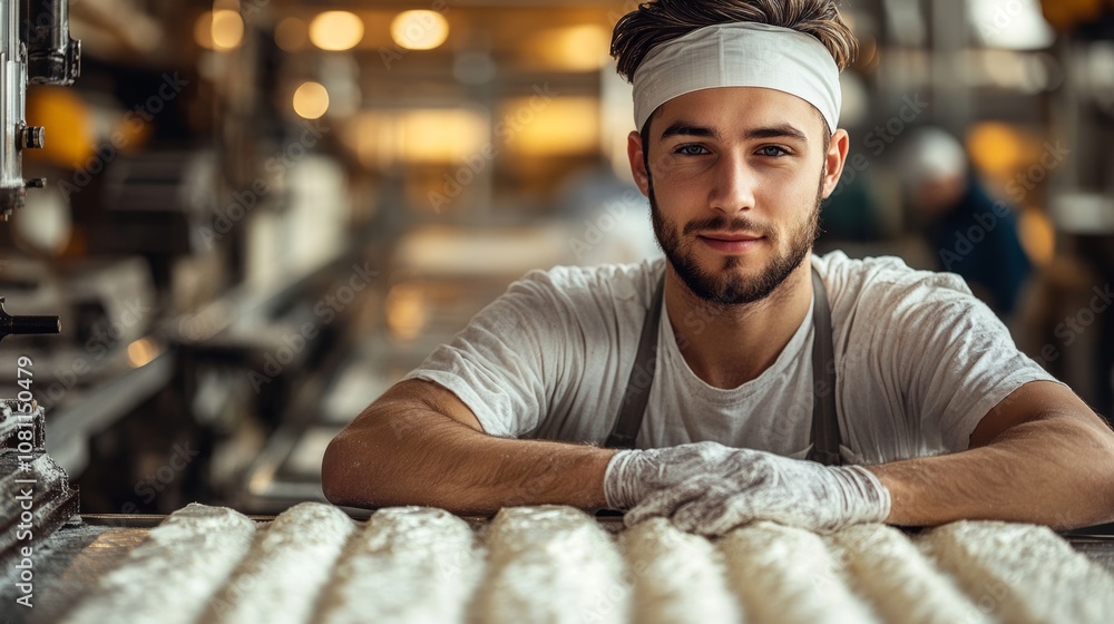 Aufkleber industrial worker operating a machine in a bright environment generative ai