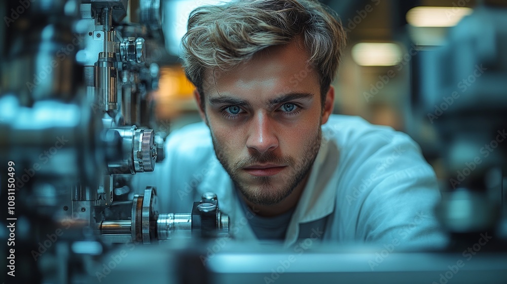 Poster industrial worker operating machine in bright environment generative ai