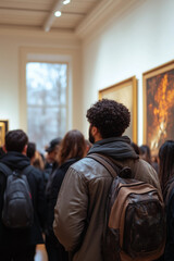 Fototapeta premium People in an art gallery looking at paintings