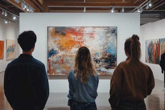 People in an art gallery looking at paintings
