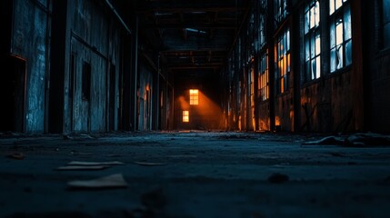 Creepy Dark and Eerie Factory Background with Dramatic Lighting Generative AI