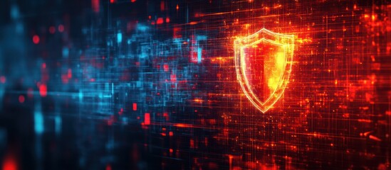 Obraz premium A glowing digital shield on a background of red and blue data streams.