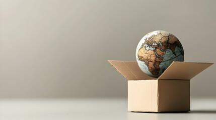 Global Shipping and Delivery Concept, globe, earth, world, map, cardboard box