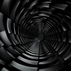 Abstract Black Tunnel Vortex, swirl, spiral, 3d, render, background