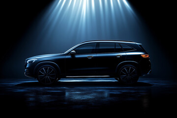 Obraz premium Abstract SUV black car the black background. Studio shot 