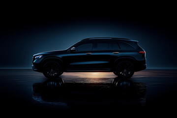 Abstract SUV black car  on the dark background. Studio shot 