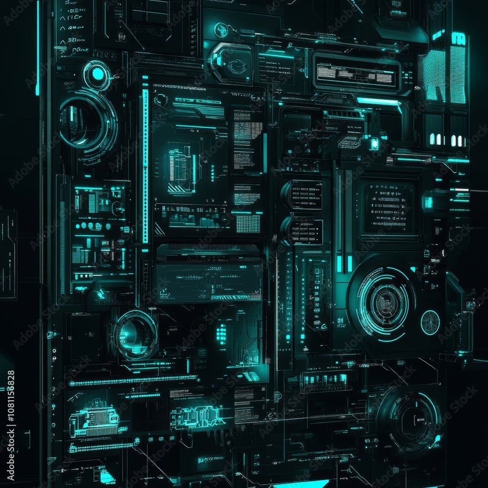 Poster futuristic product design concept with dark theme and teal accent generative ai