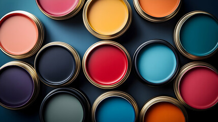 Colorful Paint Cans Arranged in a Pattern, colors, vibrant, hues, shades, tints