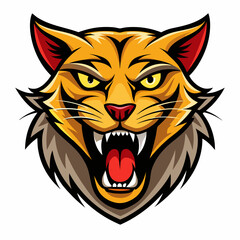 Cat roaring head logo vector illustration On White Background