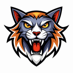 Cat roaring head logo vector illustration On White Background
