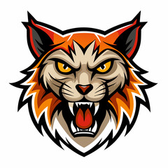 Cat roaring head logo vector illustration On White Background