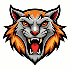 Cat roaring head logo vector illustration On White Background