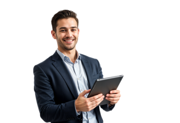 Portrait of a young businessman using tablet computer