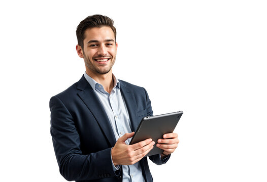 Portrait of a young businessman using tablet computer