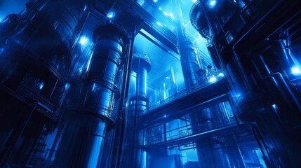 Industrial Metaverse Concept with Blue Colors and Abstract Elements for Technology and Innovation Generative AI