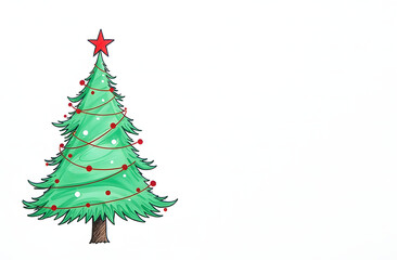 Fototapeta premium Banner mockup christmas tree drawing on white background with space for text