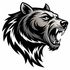 Aggressive bear head vector silhouette on white background