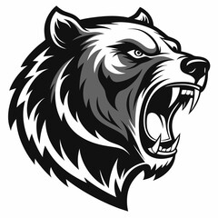 Aggressive bear head vector silhouette on white background