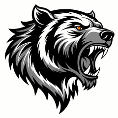 Aggressive bear head vector silhouette on white background