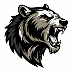 Aggressive bear head vector silhouette on white background