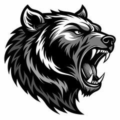 Aggressive bear head vector silhouette on white background