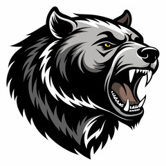 Aggressive bear head vector silhouette on white background