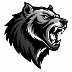Aggressive bear head vector silhouette on white background