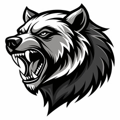 Aggressive bear head vector silhouette on white background