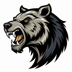 Aggressive bear head vector silhouette on white background