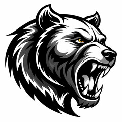 Aggressive bear head vector silhouette on white background