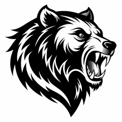 Aggressive bear head vector silhouette on white background