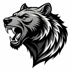 Obraz premium Aggressive bear head vector silhouette on white background