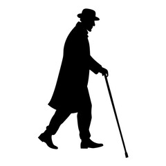 Old man walking with stick vector silhouette