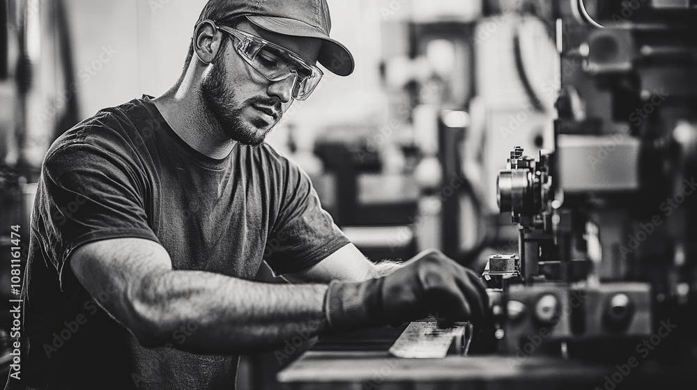 Poster CNC Machine Operator at Work in a Factory Setting Generative AI