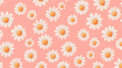Seamless Pattern of Daisies on Pink Background, daisy, chamomile, flower, flowers, floral