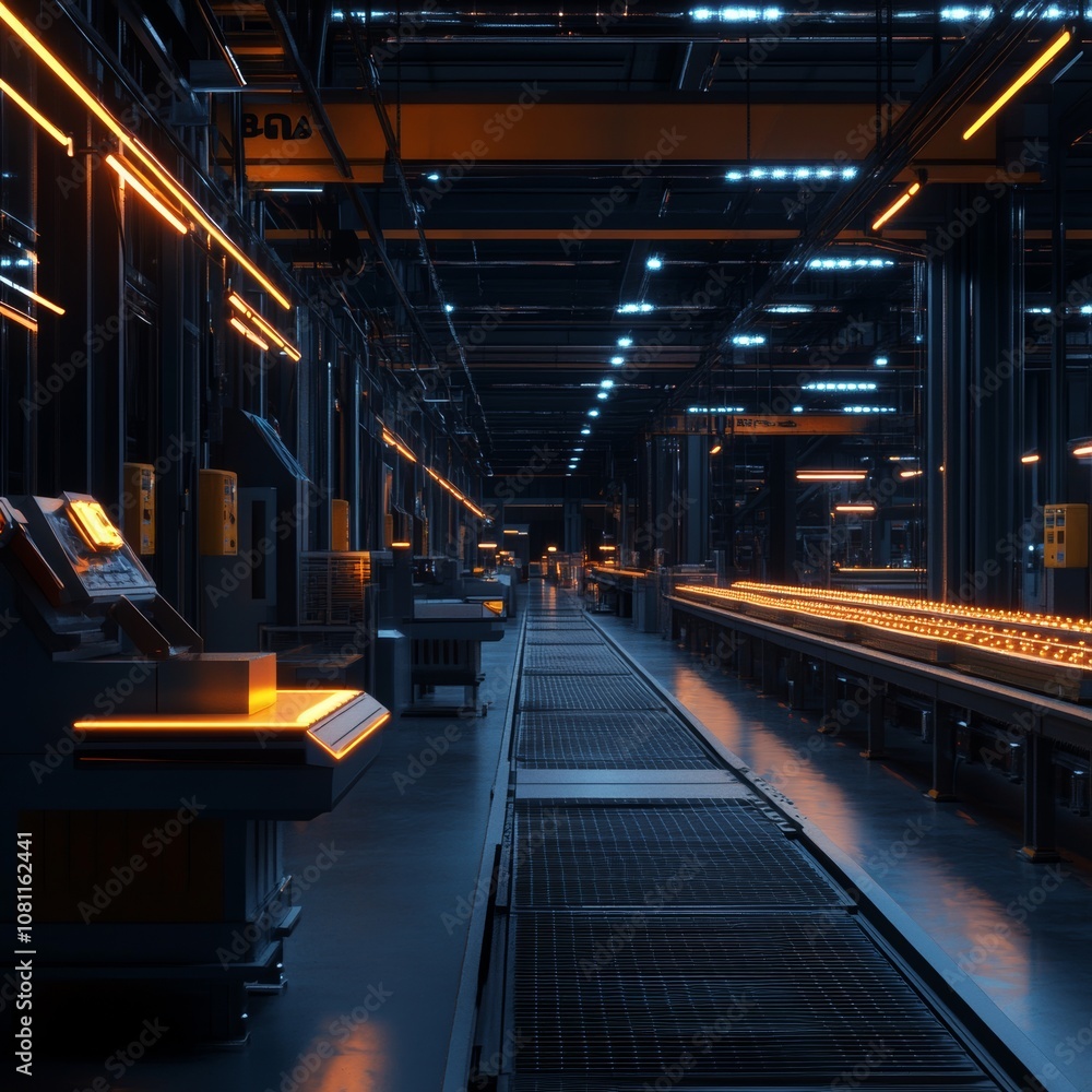 Poster modern lightout automation factory production line photorealistic generative ai