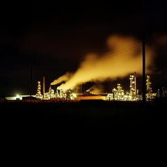 Industrial Landscape at Night in Northern England, Floodlit Generative AI