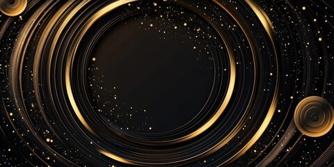 Obraz premium Abstract black and gold concentric circles with glitter.