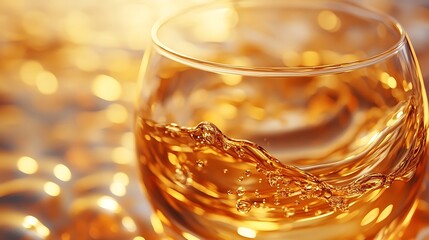 Golden drink in an elegant wine glass with warm ambient lighting picture