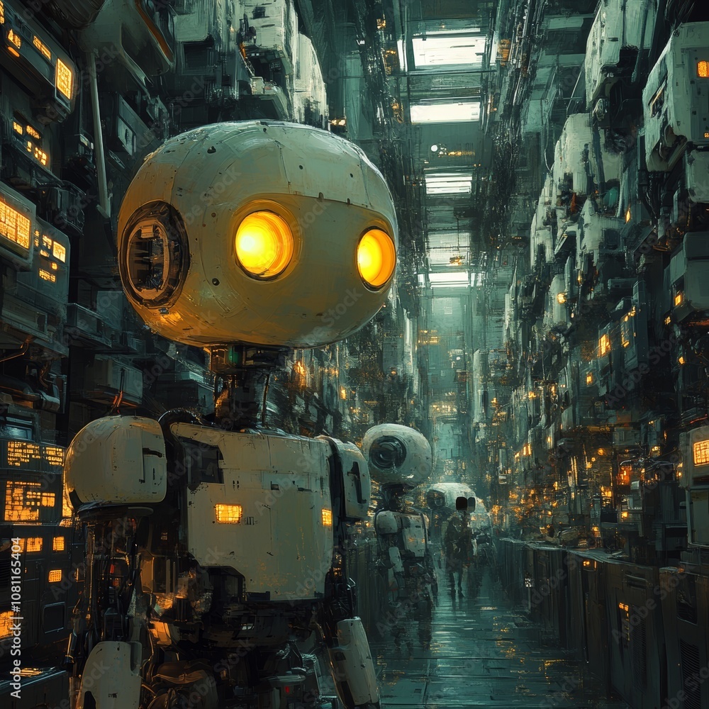 Poster robot factory interior with industrial automation generative ai
