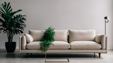 Contemporary Living Room with Green Cushions and White Sofa