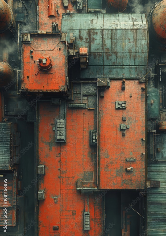 Poster top view of factory building on white background, industrial architecture generative ai