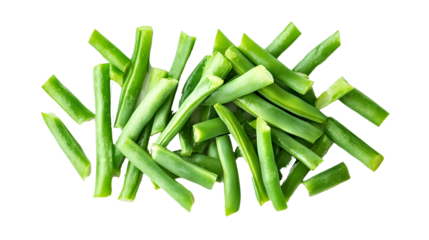 top view of diced vegetable green beans isolated on transparent background 