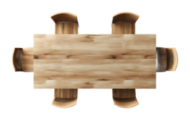 Top view of dining table isolated on a transparent background