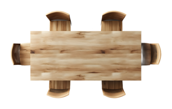 Top view of dining table isolated on a transparent background